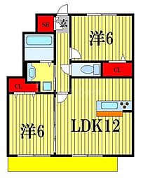 ミ・カーサ 2LDKの間取図画像