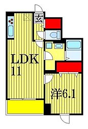 ウォーターラッド 1LDKの間取図画像