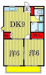 パールハイムさくま 2DKの間取図画像