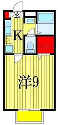 パラディス 1Kの間取図画像