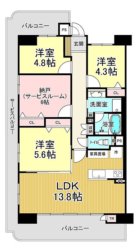 ファミリーにも十分な広々とした3LDKの間取りです♪