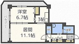 PRIMEURBAN札幌リバーフロント 1LDKの間取図画像