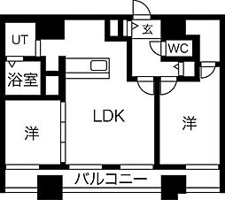 レジデンスセゾン 2LDKの間取図画像
