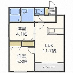 フォルトゥーナ 2LDKの間取図画像