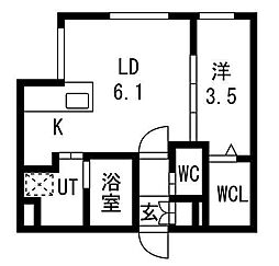 札幌市白石区東札幌五条2丁目マンション 1LDKの間取図画像