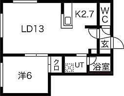 ルピナスウエスト 1LDKの間取図画像