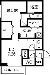 melaverde 1LDKの間取図画像