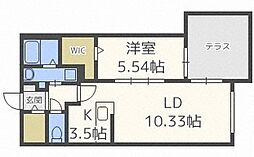 カーサスペラーレS7 1LDKの間取図画像