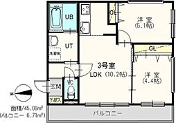 F・WORKS水車町 2LDKの間取図画像