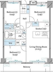 ホーリーフォート南平岸 3LDKの間取図画像