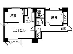 フォンテーヌ豊平 2LDKの間取図画像