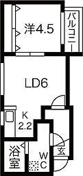 パールハイム平岸 1LDKの間取図画像