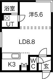 ラ・ヴィクトワール新札幌 1LDKの間取図画像