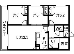 札幌市中央区南十五条西6丁目マンション 3LDKの間取図画像