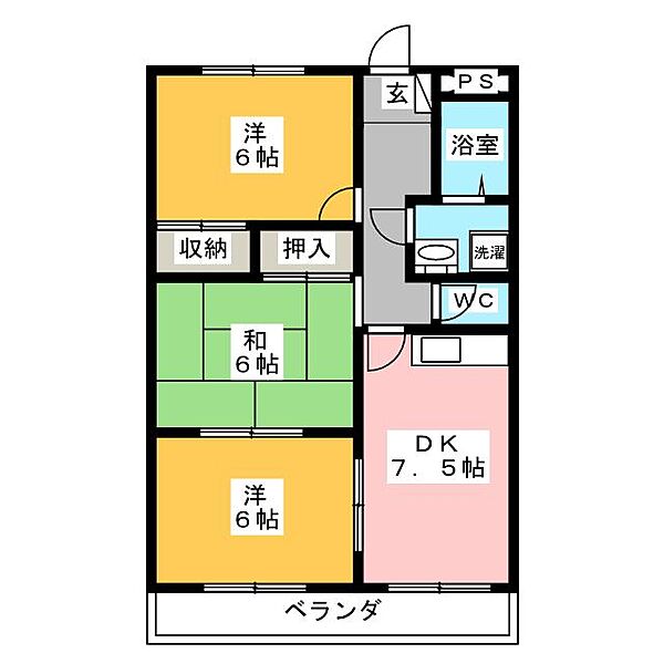 シティパレス山田Ｂ ｜静岡県富士市松岡(賃貸マンション3DK・1階・57.75㎡)の写真 その2