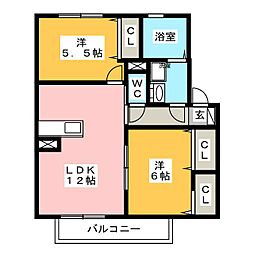 リヴェール 2LDKの間取図画像