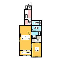 グレイス松富3 1Kの間取図画像