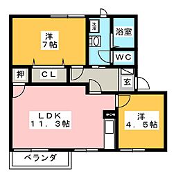 フレグランス富島A 2LDKの間取図画像
