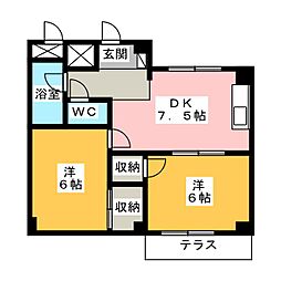 シティハイツ野田 2DKの間取図画像