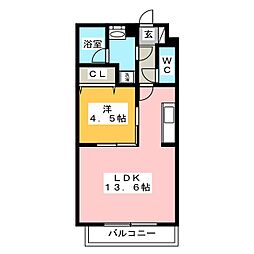 太陽の丘 1LDKの間取図画像