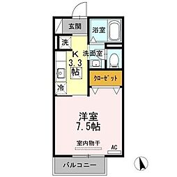 クルーガーランドB 1Kの間取図画像