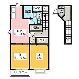 エレガントハイム岩松北 2DKの間取図画像