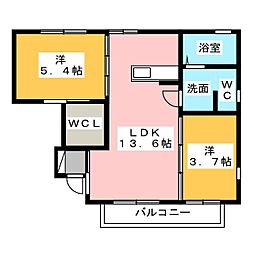 クレセオファインB 2LDKの間取図画像