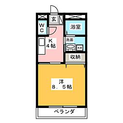 ヴィルドミール 1Kの間取図画像