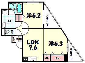 ロイヤルヒル神戸三ノ宮2  ｜ 兵庫県神戸市中央区加納町3丁目（賃貸マンション2LDK・13階・48.36㎡） その2