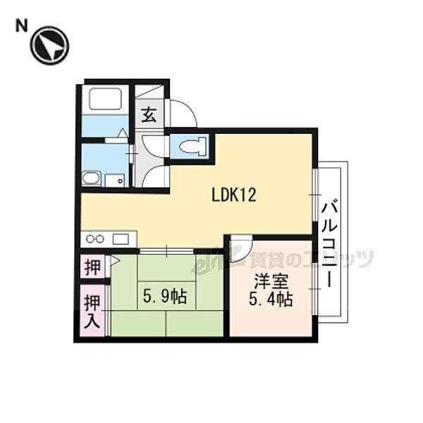 レジデンスＴＫ　Ｂ 102｜滋賀県栗東市綣1丁目(賃貸アパート2LDK・1階・50.07㎡)の写真 その2