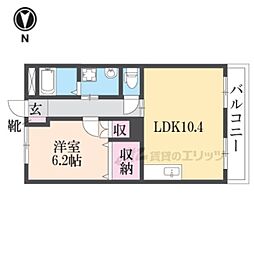 フローラルコート 2階1LDKの間取り