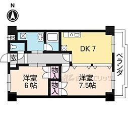 カルテットコボリD棟 2DKの間取図画像
