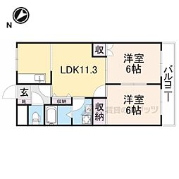 コーポ昴 2LDKの間取図画像