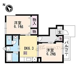 アーバンガーデンB棟 2DKの間取図画像