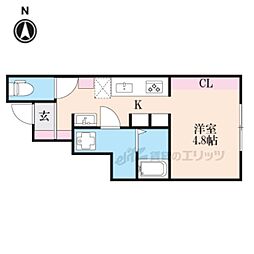 湖とそよ風のLuminous 1Kの間取図画像