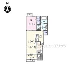 ソレイユI 1LDKの間取図画像