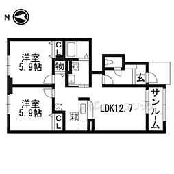 プラシード緑町 2LDKの間取図画像