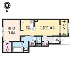 ヴィラココール2 1LDKの間取図画像