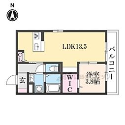 アイル京都山科 1LDKの間取図画像