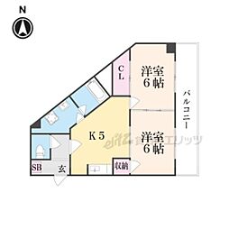伏見ガーデンヒルズ 2DKの間取図画像