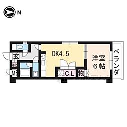 パインベルテ御陵 1DKの間取図画像