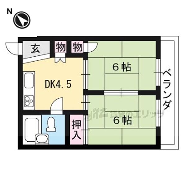 京都府城陽市寺田水度坂(賃貸マンション2DK・4階・34.00㎡)の写真 その2