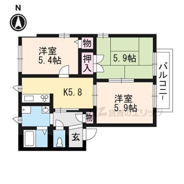 シャトレーヌ梅美台Ａ棟 A202｜京都府木津川市梅美台7丁目(賃貸アパート3K・2階・50.00㎡)の写真 その2