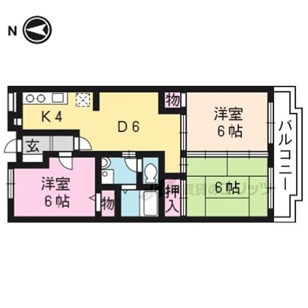 グリーンサム壱番館 1205｜京都府城陽市平川茶屋裏(賃貸マンション3LDK・2階・60.80㎡)の写真 その2