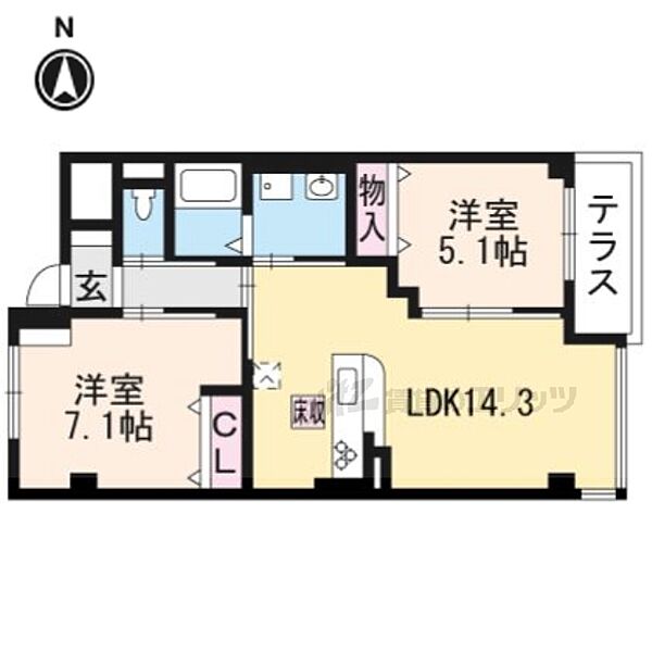 エルヴィータ大山崎 113｜京都府乙訓郡大山崎町字円明寺小字夏目(賃貸マンション2LDK・1階・59.34㎡)の写真 その2