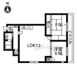 阪急京都本線 東向日駅 徒歩12分の賃貸マンション 1階2LDKの間取り