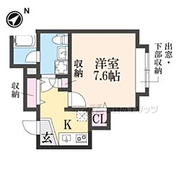Ｋ2（ケーツー） 2階1Kの間取り