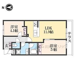 京都地下鉄東西線 醍醐駅 徒歩2分の賃貸アパート 1階2LDKの間取り