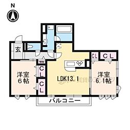 シェモワA 2LDKの間取図画像