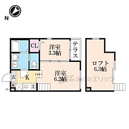 京都市伏見区深草佐野屋敷町アパート 2Kの間取図画像